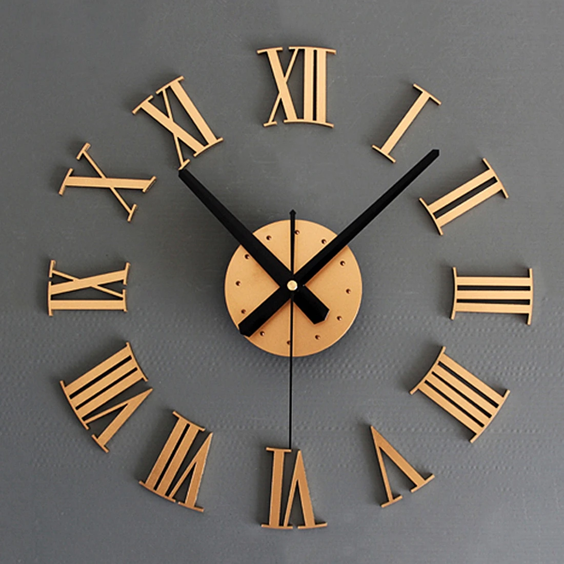 Горячие DIY Роскошные 3D римские цифры настенные часы большой размер украшения дома художественные часы горячий золотой цвет