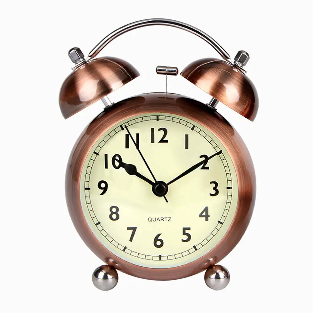 4.5 Inch Metal Bell Alarm Clock Fashion Simple Convex Glass Alarm Clock Classic Student Bed Mute with Night Light
