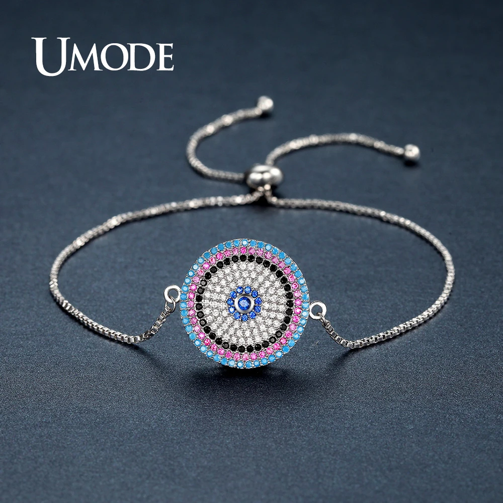 

UMODE Stylish Shining Blue Eye Round Colorful CZ Chain & Link Bracelets for Women Jewelry Fashion Pulseira Feminina Gift UB0103B