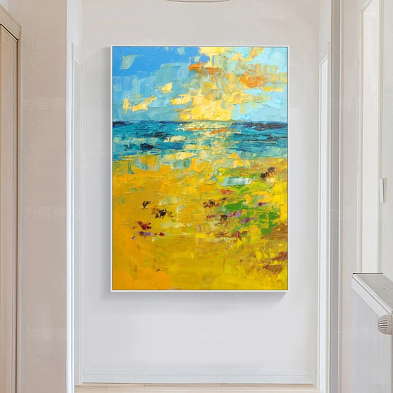100% ручная роспись абстрактный Золотой пляжное масло живопись на холсте Wall Art