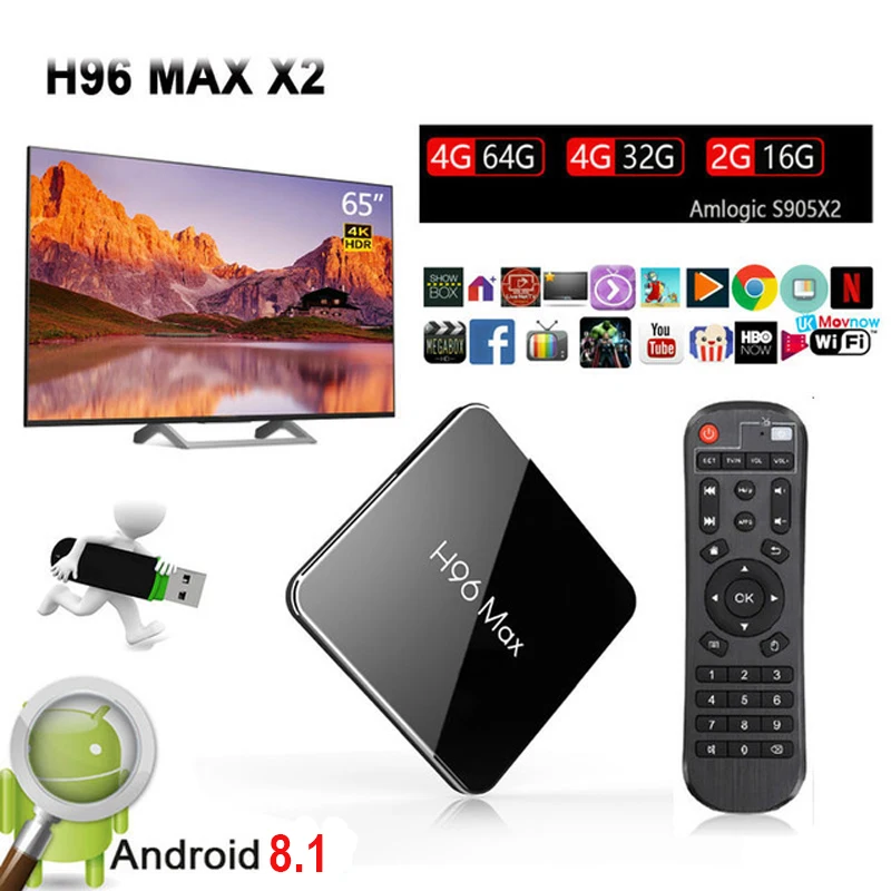 ТВ-приставка H96 MAX X2 Android 8 1 4 Гб 64 Amlogic S905X2 Smart Set Top Box 2 4G/5 8G WIFI USB3.0 H.265 4K 1080P медиаплеер