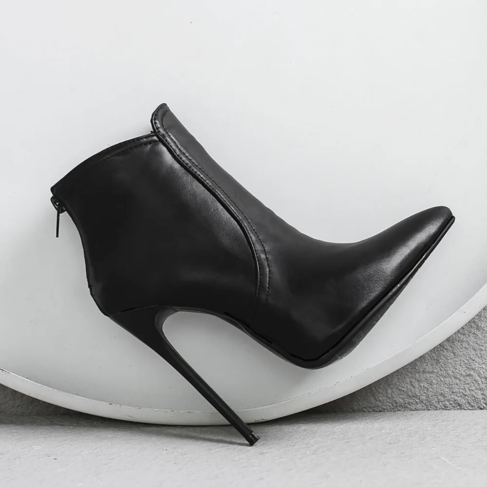 Распродажа, брендовые новые пикантные женские ботильоны цвета хаки, серого цвета классические супер высокие каблуки-шпильки, женская обувь для вечеринок Большие размеры 10, 45, 48, ES73 - Цвет: Black