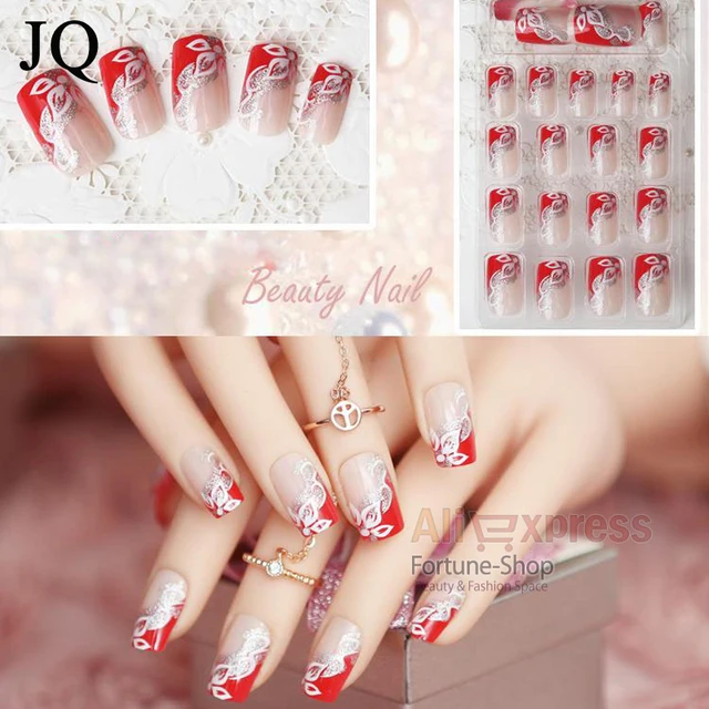JQ 24pcs/set Pre Design Fake Nail Tips 10 Size 3d Acrylic Nails Full JQ 24pcs/set Pre Design fake Nail Tips 10 Size 3d Acrylic Nails Full French - JQ 24pcs/set Pre Design Fake Nail Tips 10 Size 3d Acrylic Nails Full