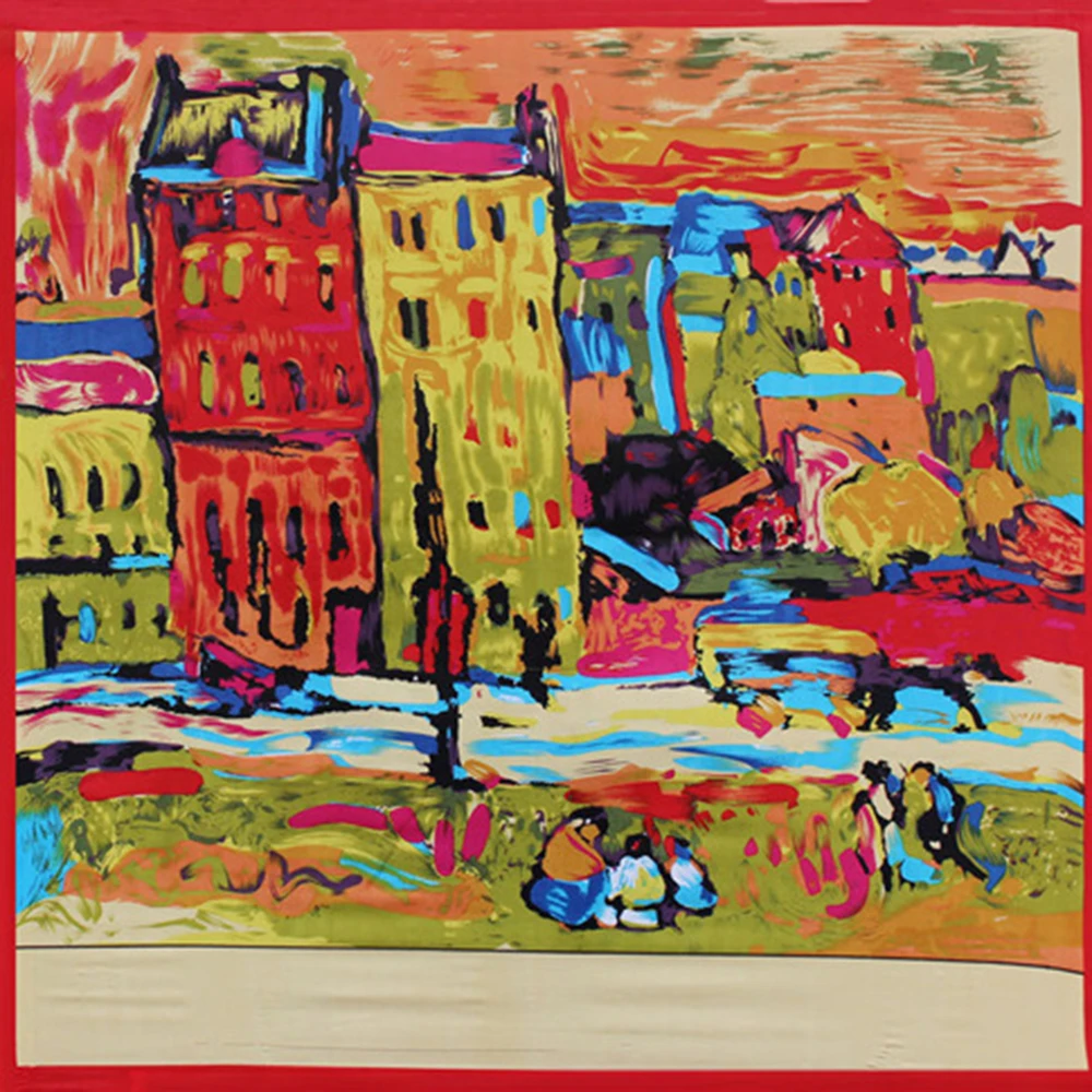 Летние квадратные шарфы Van Gogh Red House женские шелковые шали платок роскошные
