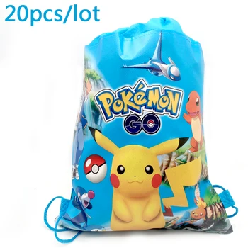 

20PCS Boys Favors Decoration Birthday Party Cartoon Pikachu Drawstring Gifts Bags Baby Shower Mochila Pokemon Go Design Backpack