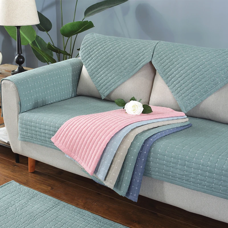 

Thick Cotton Sofa Cover Set Solid Sofa Bed Cover Four Seasons Non-slip Quilted Corner Sectional Sofa Cover L-shaped Slipcover