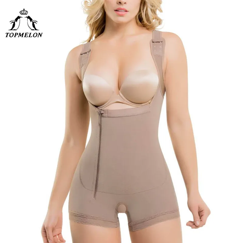 

TOPMELON Zipper Shapewear Plus Size S-6XL Womens Wide Strap Slimming Body Shaper Black Beige Grey Bodysuit