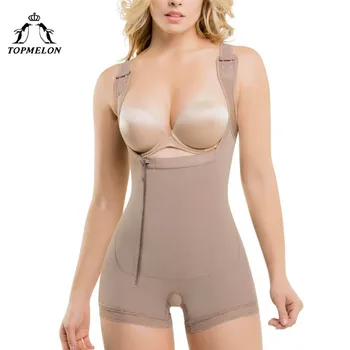 

TOPMELON Zipper Shapewear Plus Size S-6XL Womens Wide Strap Slimming Body Shaper Black Beige Grey Bodysuit