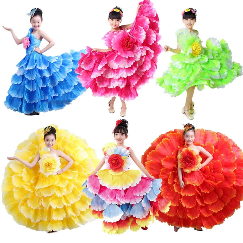 

Floral Decoration Plus Size Elegant Wedding Tutu Dress Gypsy Spanish Flamenco Shoulder Off Dress Dance Costumes with Headwear