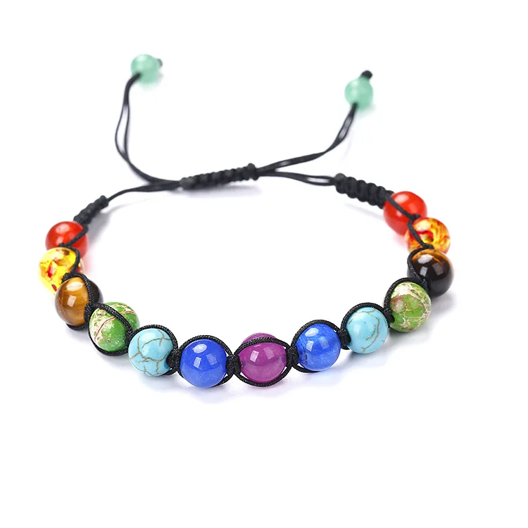SEDmart DIY 7 разноцветный натуральный камень бусины Кристалл Браслет Чакра для женщин браслеты из заплетенной кожи рейки духовые практики, Йога ювелирные изделия