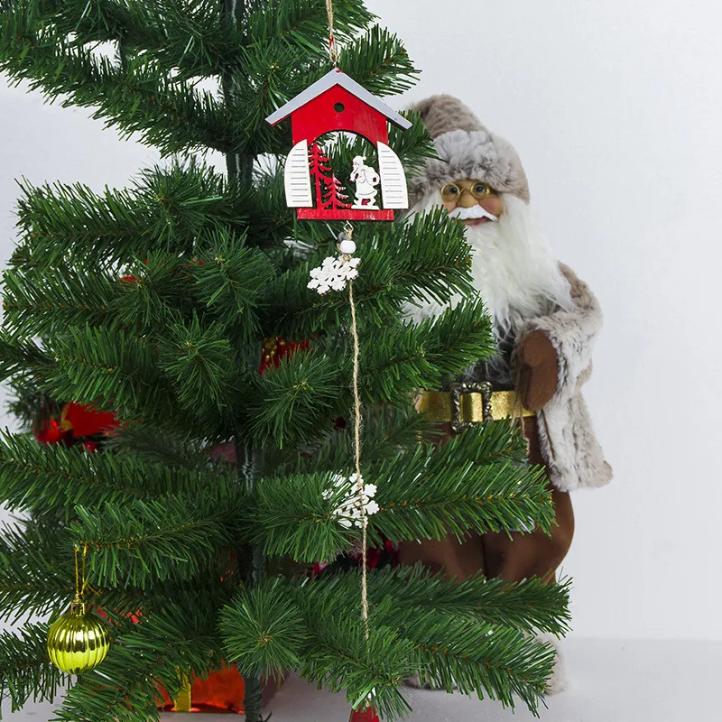 

Christmas Decorative Hanging Ornament Wooden Christmas Snowflake Pattern Hanging Board Christmas Cabin Shape Pendant