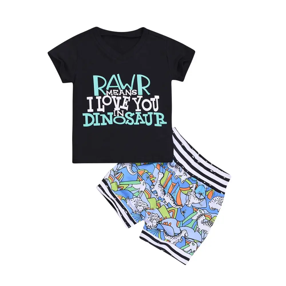 

Kid Baby Boy Clothing Set Letter Print Tee Short Sleeve Top+Cartoon Pant Clothes Set Outfit