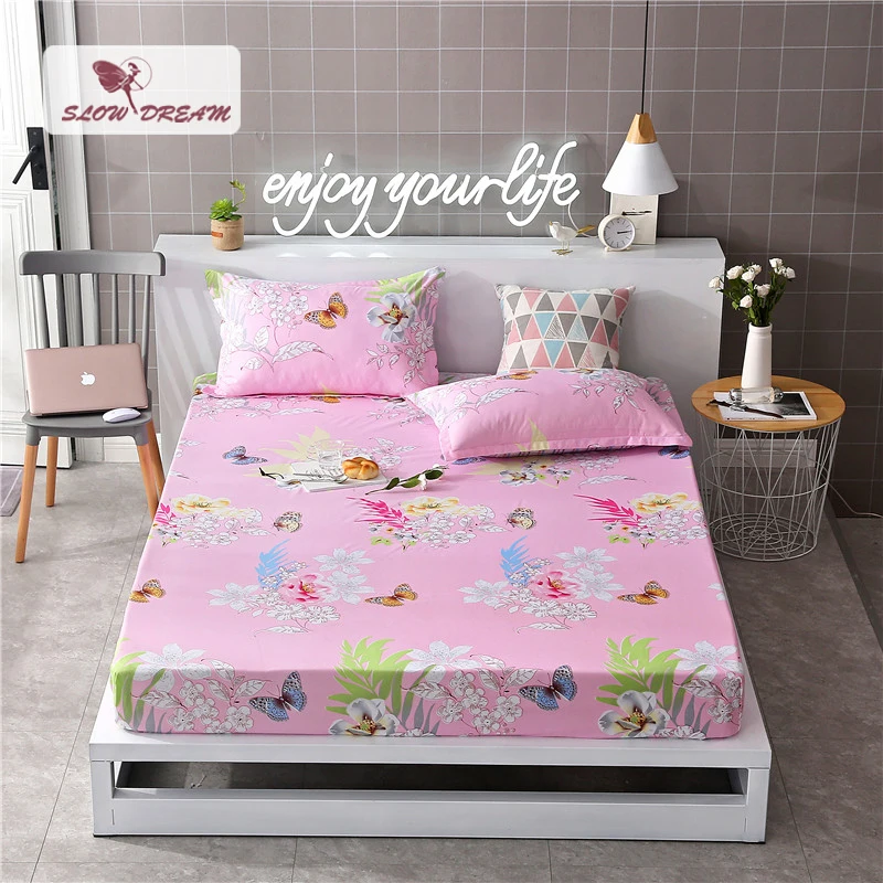 

Slowdream 1PCS Butterfly Pattern Bed Sheet On Elastic Band Rubber Fitted Sheet Pillowcases Bed Linen Polyester Double Single