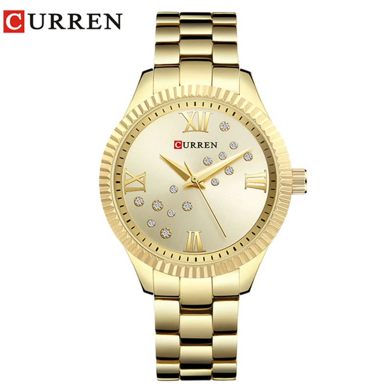 Relogio feminino 9009 Curren женские часы лучший бренд класса люкс золотые черные кварцевые часы водонепроницаемые Полные стальные женские часы - Цвет: Gold Gold