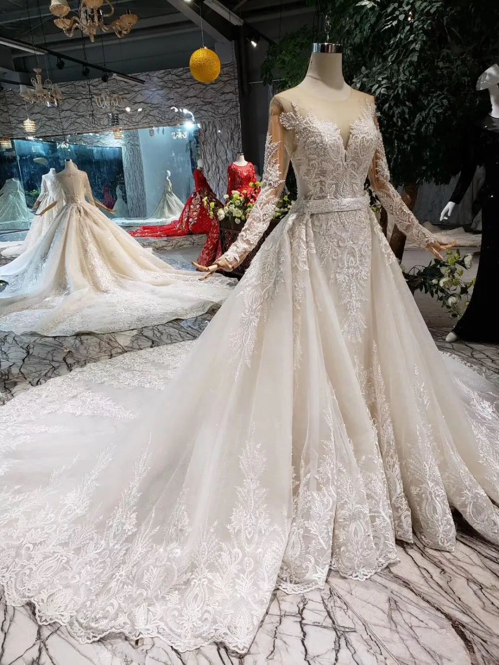 Europe America style long sleeves lace tulle mermaid wedding dresses
