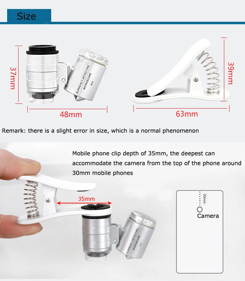 60X мобильный оптический зум Лупа Универсальный мобильный телефон Макрос микроскопа объектив Микро камера клип светодиодный объектив для мобильного телефона