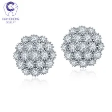 HanCheng Новая мода Роскошный геометрический Серебряный покрытый Цирконий камень драгоценный Круглый Серьги гвоздики для женщин ювелирные изделия brincos bijoux