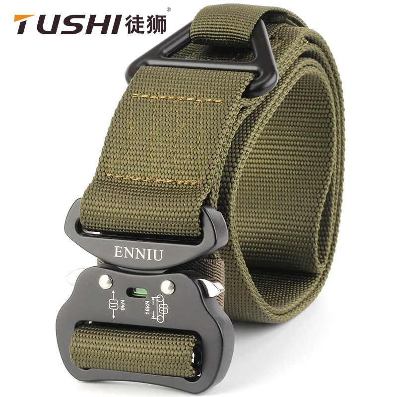 

men canvas multifunction tactics belt aviation aluminum alloy buckle outdoor rescue drooping safety waist strap