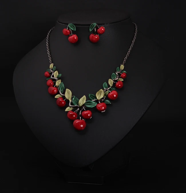 Новые женские вечерние Вишневое ожерелье Набор Мода милый ретро лучший подарок Вишневый красный цвет