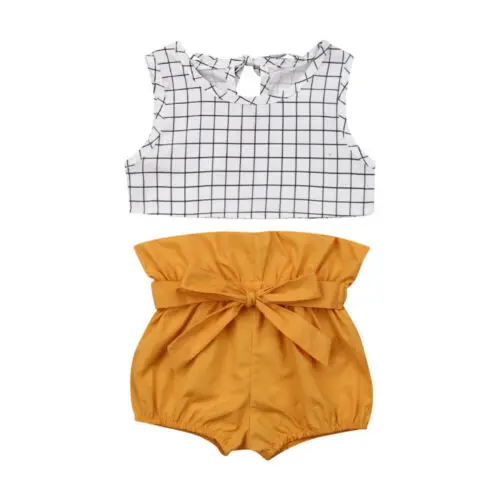 

Newborn Baby Girls Clothes Sleeveless Plaid Vest Tops Shorts Pants 2PCS Outfits