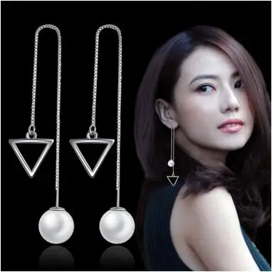 

2017 new arrival high quality fashion pearl jewelry 925 sterling silver ladies`long stud earrings Christmas gift promotion