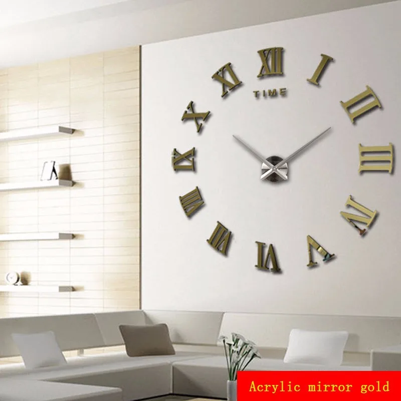 Luxury Modern DIY Large Wall Clock 3D Mirror Surface Sticker Home