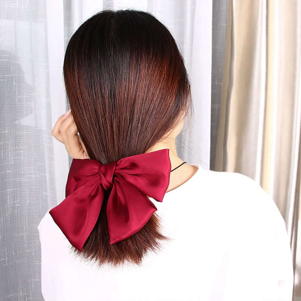 

Big Beautiful Girls' Silk Bow Barrettes Hair Clips Women Big Bowknot Hair Clips Hair Accessories Solid Colors Boutique Hairpin