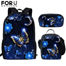 FORUDESIGNS Children School Bags 3D Beauty Butterfly Animal Print 3 Pcs/set Kids Backpack Girls Women Schoolbag  Mochila Escolar