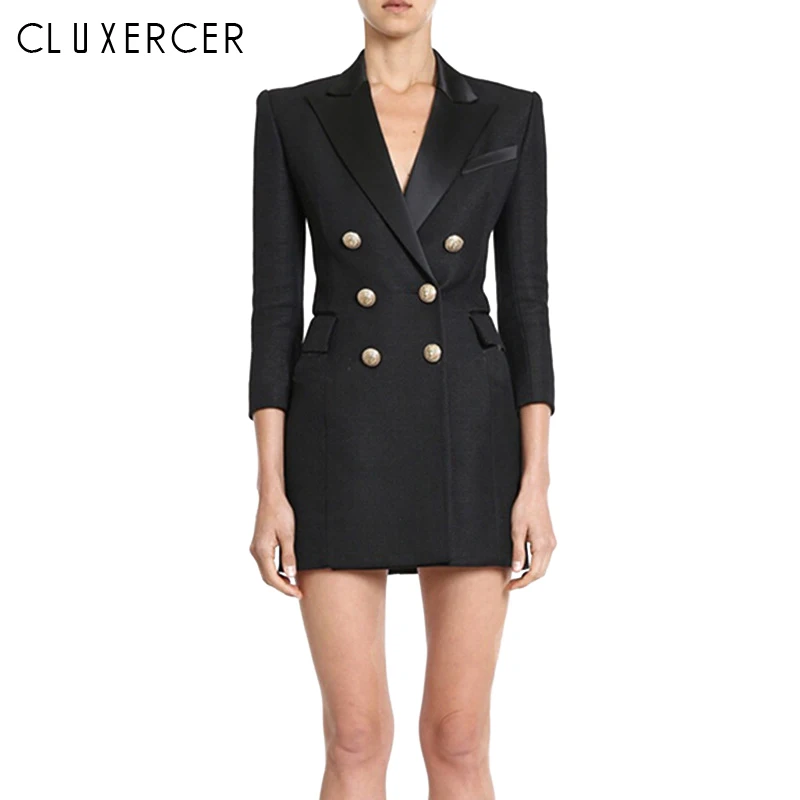 

Black Sexy Women Blazer Dress Autumn Double Breasted Elegant Female Dress Office Lady Vintage Party dresses Jurkjes