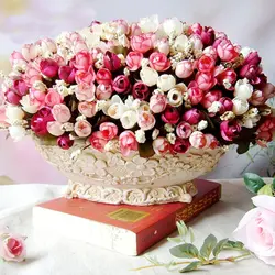 1 букет 5 вилок 15 головы искусственные шелковые цветы розы для DIY Декоративные День Святого Валентина Свадебная вечеринка