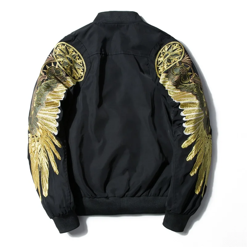  Mens spring Autumn Jacket Embroidery Gold Eagle Wings military Bomber Jacket Fashion Outwear Men's 