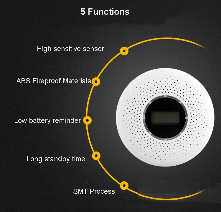 Беспроводной Компактный CO и датчик дыма детектор с ЖК пожарной сигнализации датчик угарного газа для домашняя система охранной сигнализации