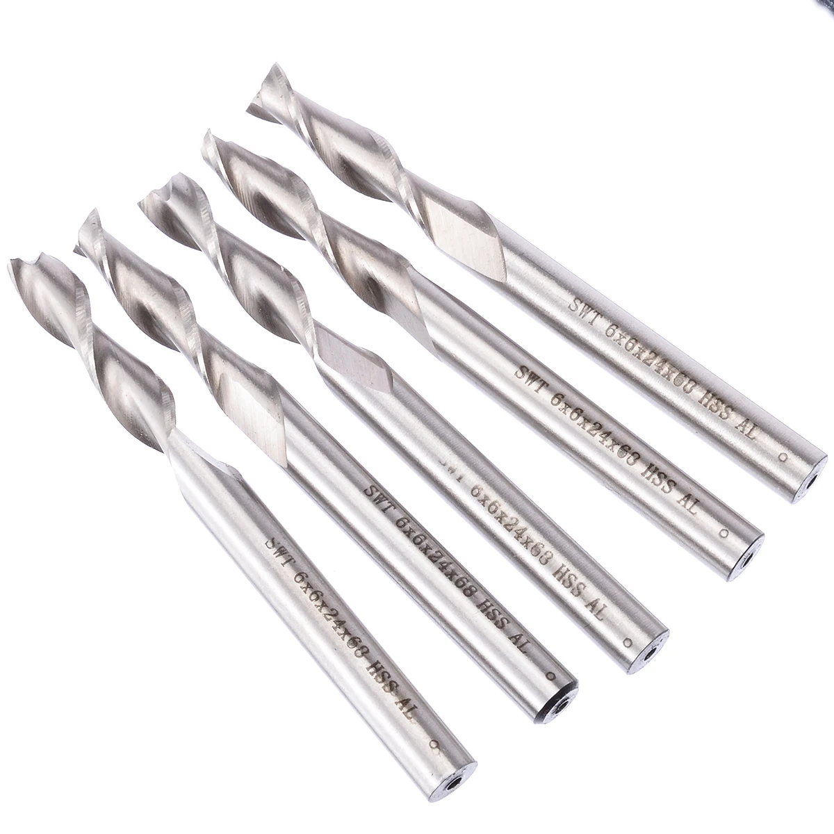 5pcs 6mm 2 Flute End Mill HSS & Aluminium Extended CNC Milling Cutter Kit Set Mayitr