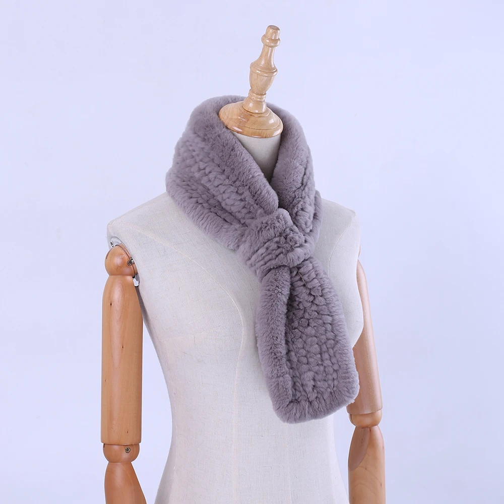 

2019 Brand New Genuine Real Rex Rabbit Fur Women's Winter Fur Scarf Scarves Girls Wraps Mufflers Knitted Scarfs Soft Warm Gift