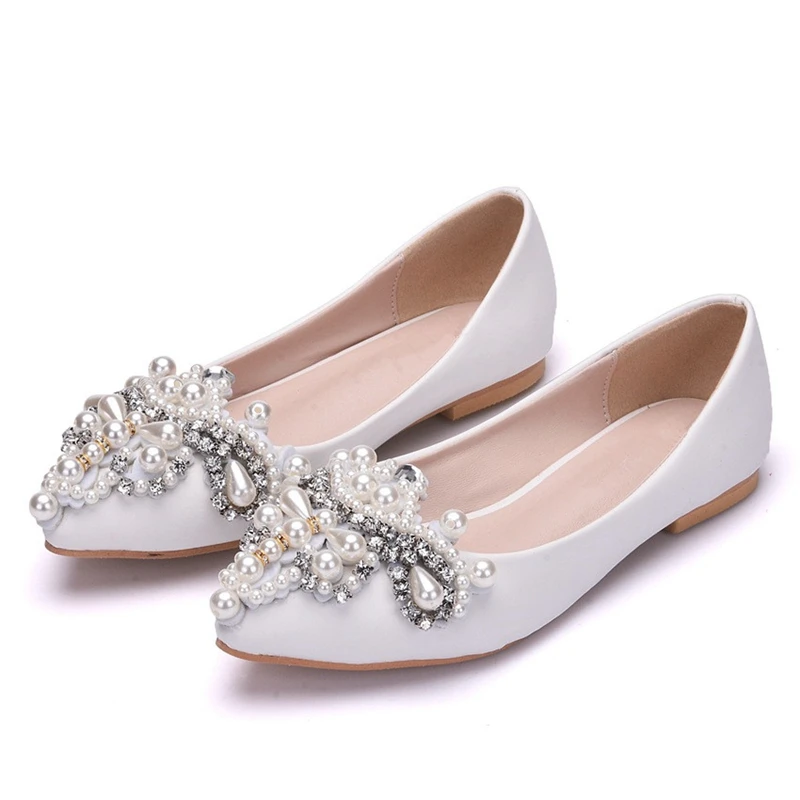 

Elegant Pu Leather Women Flat 2019 Autumn Rhinestone Shallow Flat Heel High Quality Shoes Slip On Casual Wedding Flat XY-A0189