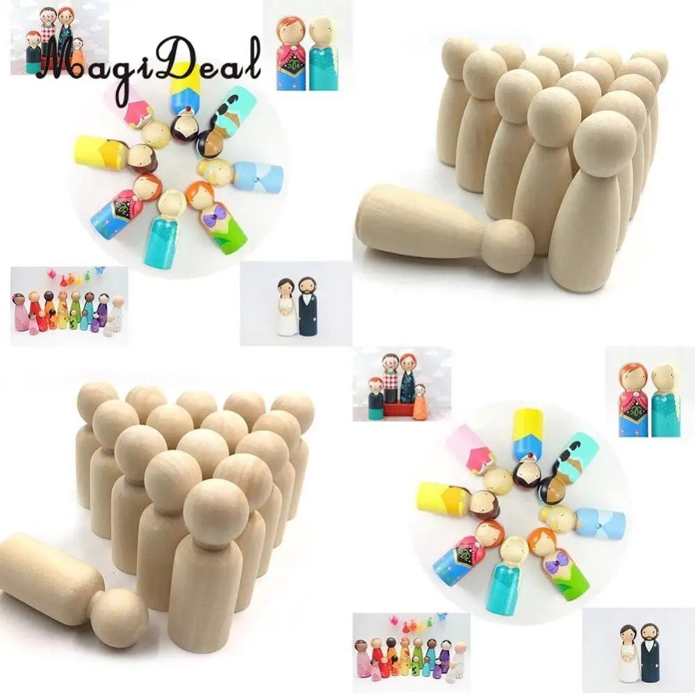 40pcs Solid Hard Wood People Natural Unfinished Wooden Family Wood Peg Dolls Male Female DIY Wedding Cake Toppers 35mm 