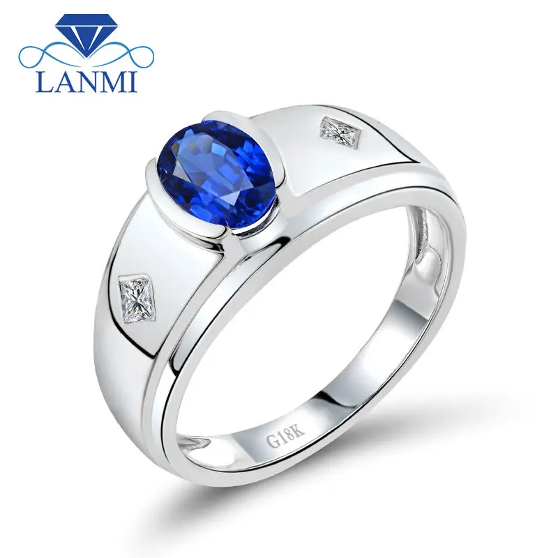 Luxury Oval 5x7mm Natural Diamond Sapphire Men Wedding Ring In 18Kt White Gold Gemstone Jewelry WU292 Luxury Oval 5x7mm Natural Diamond Sapphire Men Wedding Ring In 18Kt White Gold Gemstone Jewelry WU292