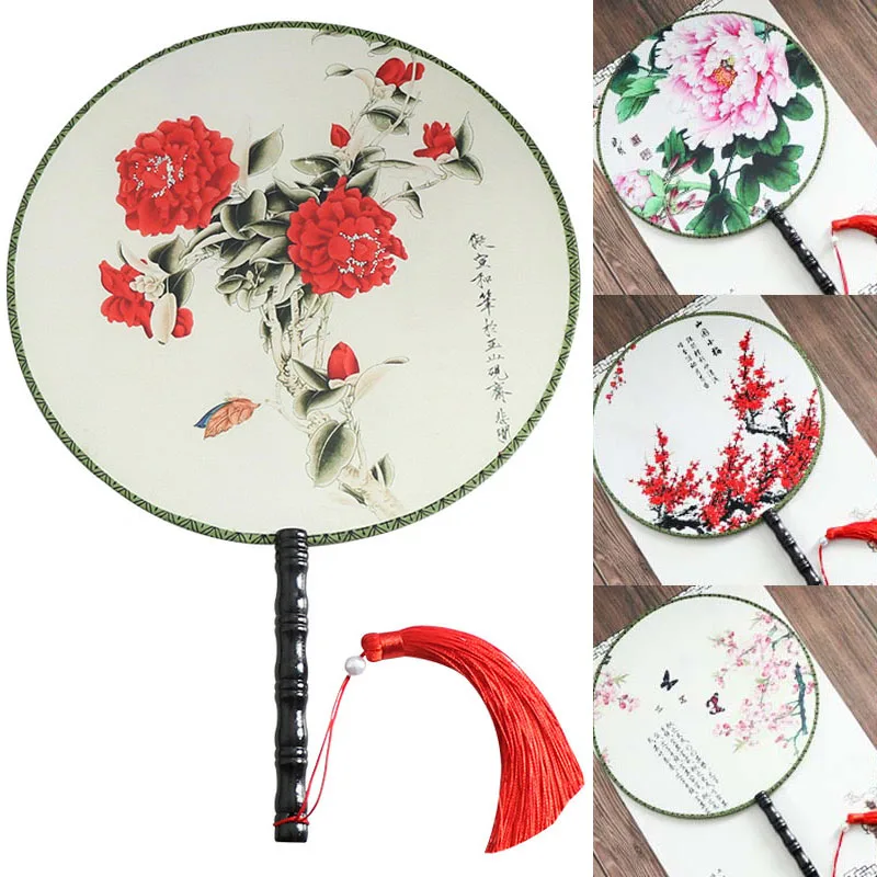 Hand Held Embroidery Chinese Style Vintage Round Fans Double-sided Classical Fan Silk Female Embroidery Flower Fan Dance Prop