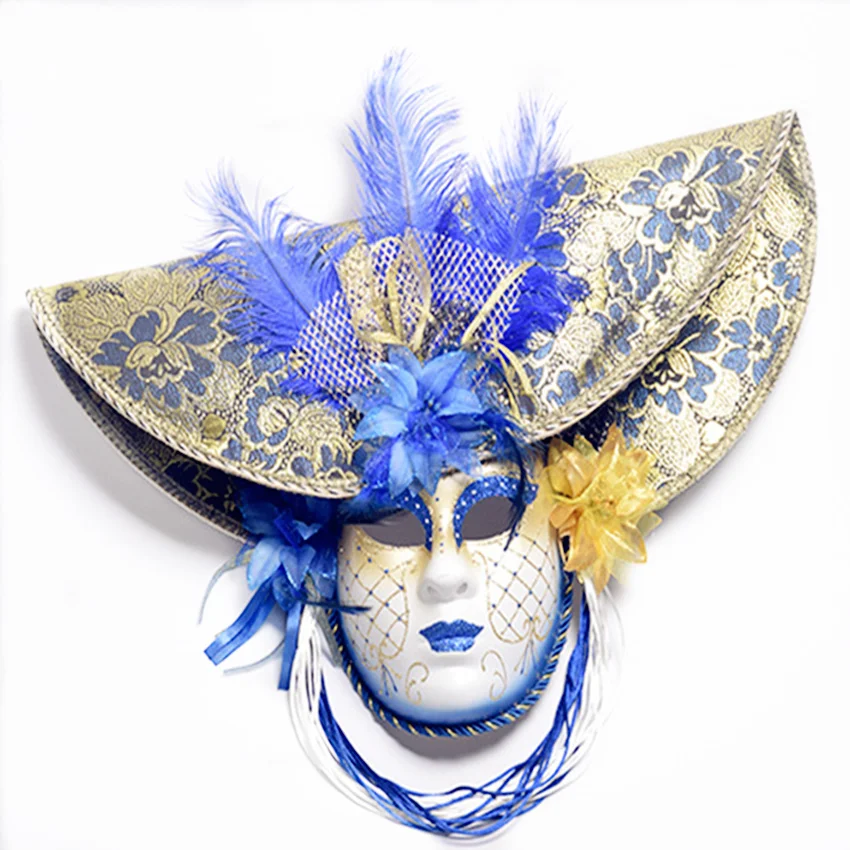 High Quality Mask Venice High Grade Blue Feathers Masks Fancy Dress