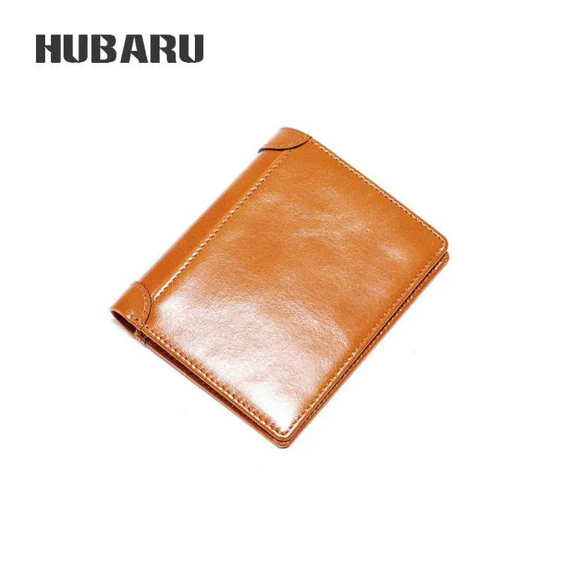 

HUBARU First Layer Cow Genuine Leather Wallet With Card Holder Men Bifold Oil Wax Leather Clutches Retro Vintage Purse Fashion