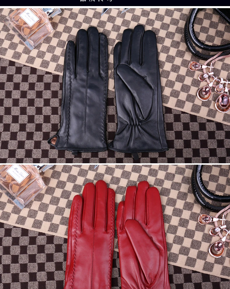 Оригинальные женские кожаные перчатки теплые женские перчатки из натуральной овчины теплая подкладка женские зимние перчатки кожа ST2029