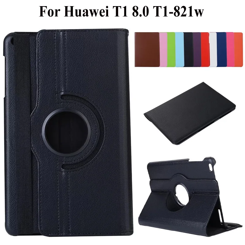 

360 Rotation PU leather case For Huawei MediaPad T1 8.0 / T1-821w Funda Tablet Protective cover For Huawei t1 T1 8.0 Tablet case