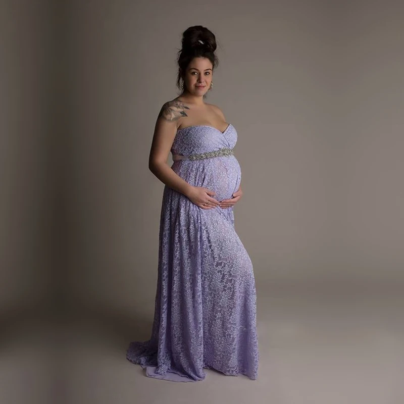 

Le Couple Off-the shoulder Maternity Lace Dresses Maternity Photography Maxi Gown Sweet Heart Pregnnacy Dress For Shooting