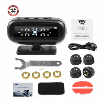 

Universal 4 tyres car tire pressure monitoring systems external sensors auto wheel pressure gauge tester security alarm bar psi