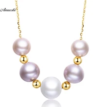 AINUOSHI 18 K желтое Золотое колье натуральный пресноводный белый фиолетовое жемчужное ожерелье женская свадебная гирлянда цепь ювелирных изделий