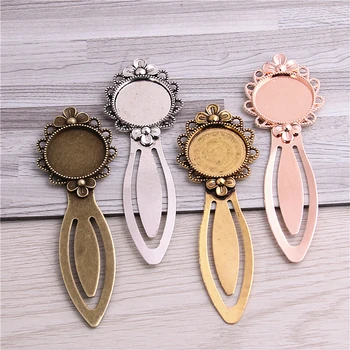 

Sweet Bell 8pcs Two color Alloy Cameo Flower Steel Bookmarks 20mm-28*83mm Round Cabochon Settings Jewelry Blank Charm 13C1633