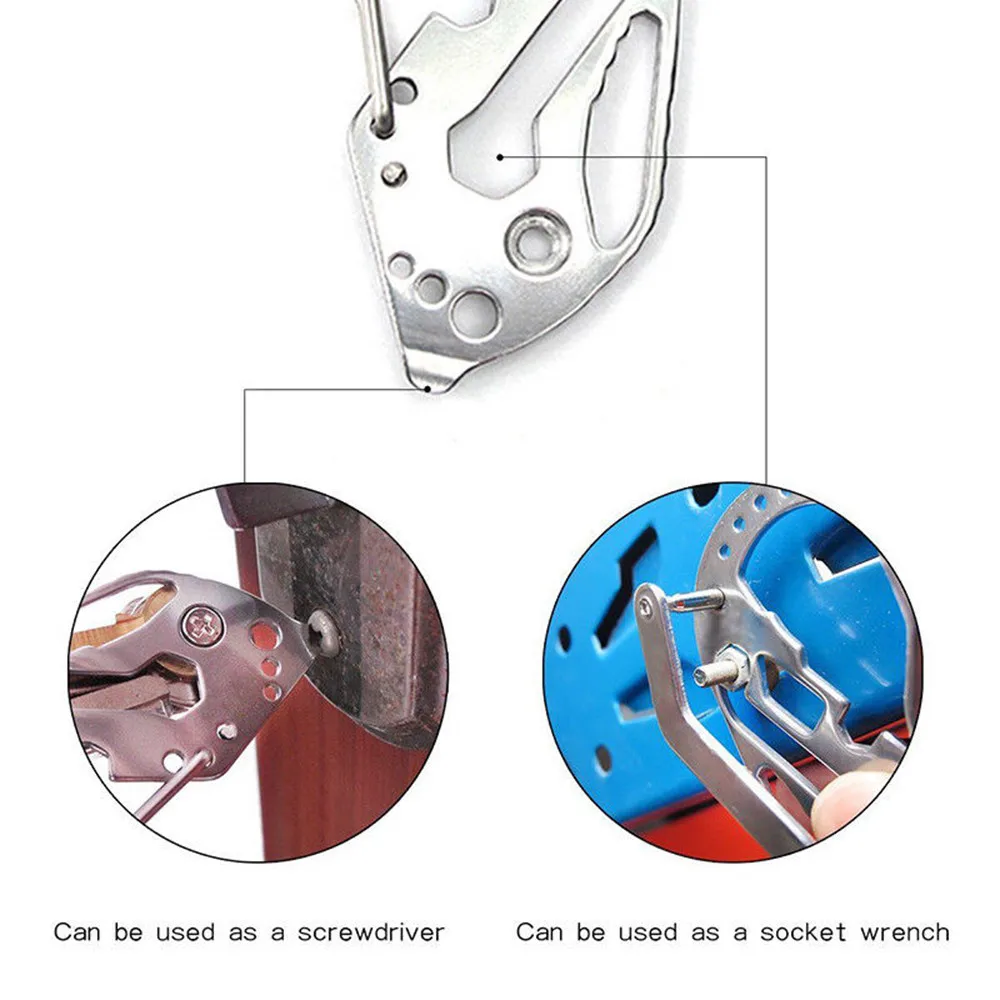 Карабин брелок многофункциональный из нержавеющей стали открывалка для бутылок брелок многофункциональный зажим для ключей карманные инструменты отвертка ключ