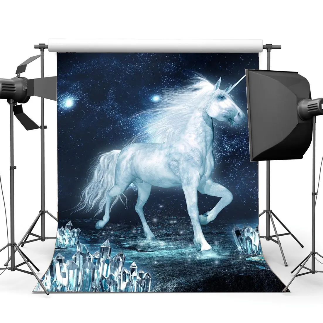 

Happy 1st Birthday Unicorn Backdrop Fairytale Shining Night Twinkle Stars Enchanted Bokeh Glitter Background
