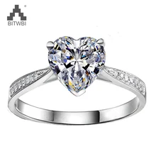 100% 925 Sterling Silver Adjustable Heart-shaped Ring For Women Zircon Marriage Proposal Engagement Rings