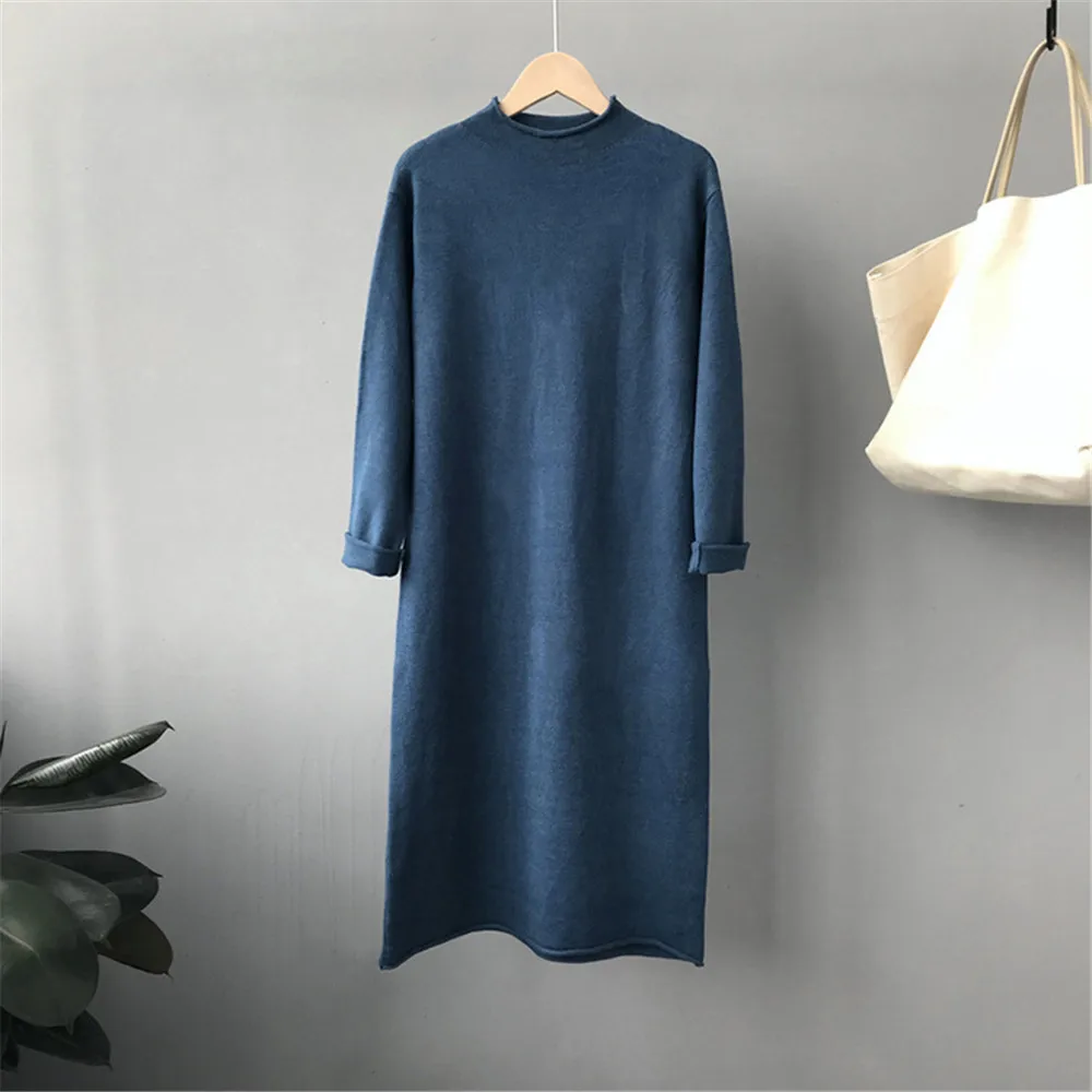 Autumn-Winter Knitted Solid Basic Long Dress 2018 Sexy Bodycon Sweater Dress Long Sleeve All Match Dresses Vestido Z9131 (7)
